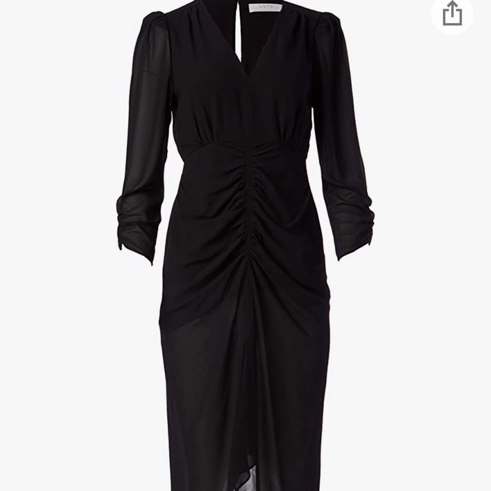 ASTR the label Women's V-Neck 3/4 Sleeve Ruched Margot Midi Dress